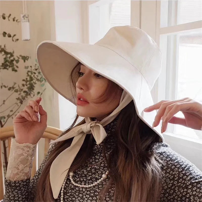 Japanese Cotton Linen Wide Brim Bucket Hat