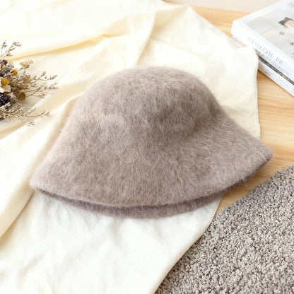 Korean Angora Rabbit Fur Winter Bucket Hat