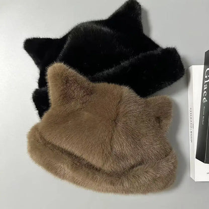 Cute Ears Fluffy Fur Bucket Hat