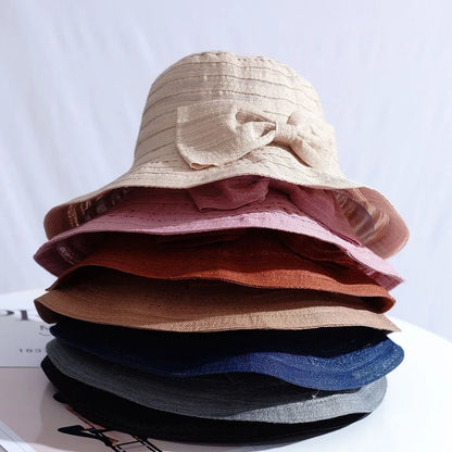 Wide Brim Bow Foldable Bucket Hat