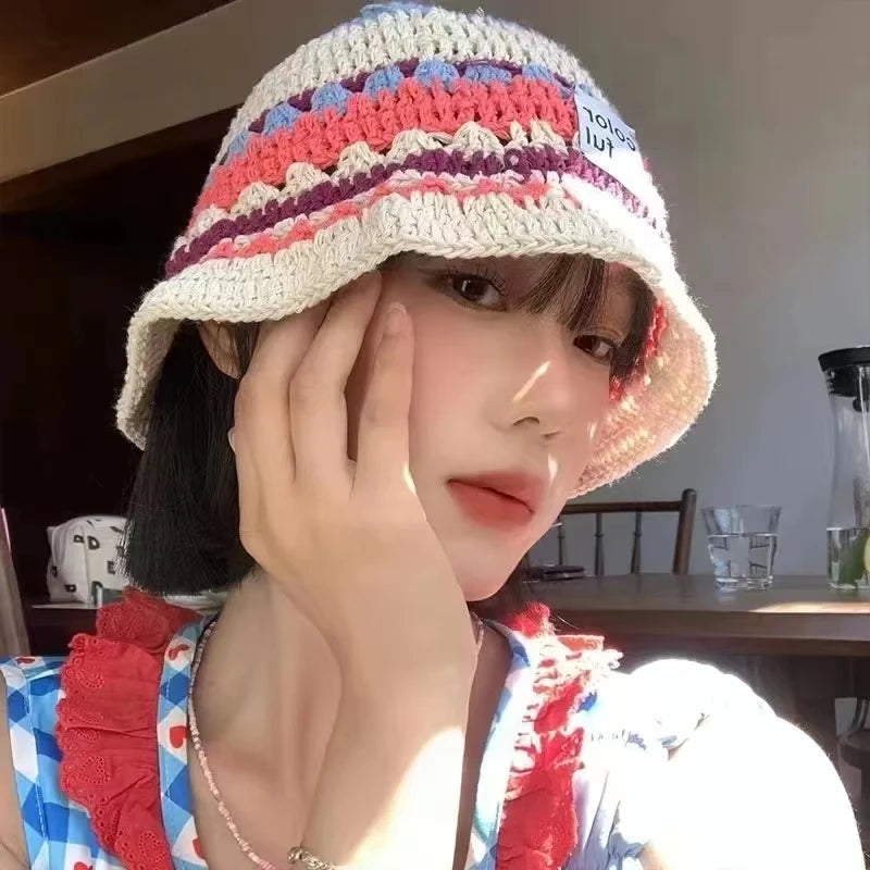 New Japanese Contrasting Color Sweet Bucket Hat