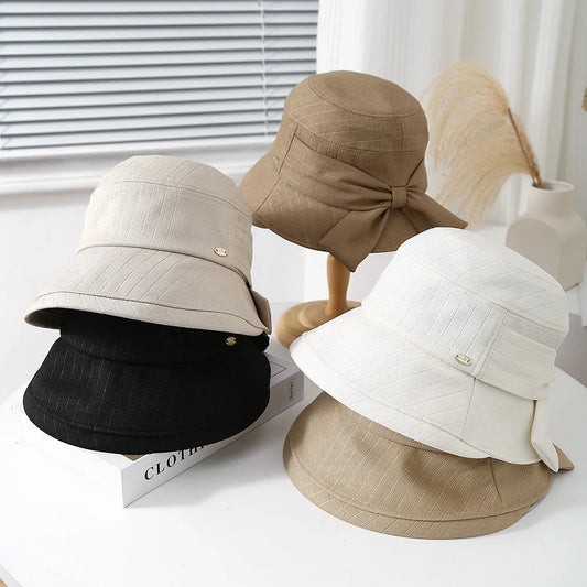 Women's Bucket Hat With Bow Solid