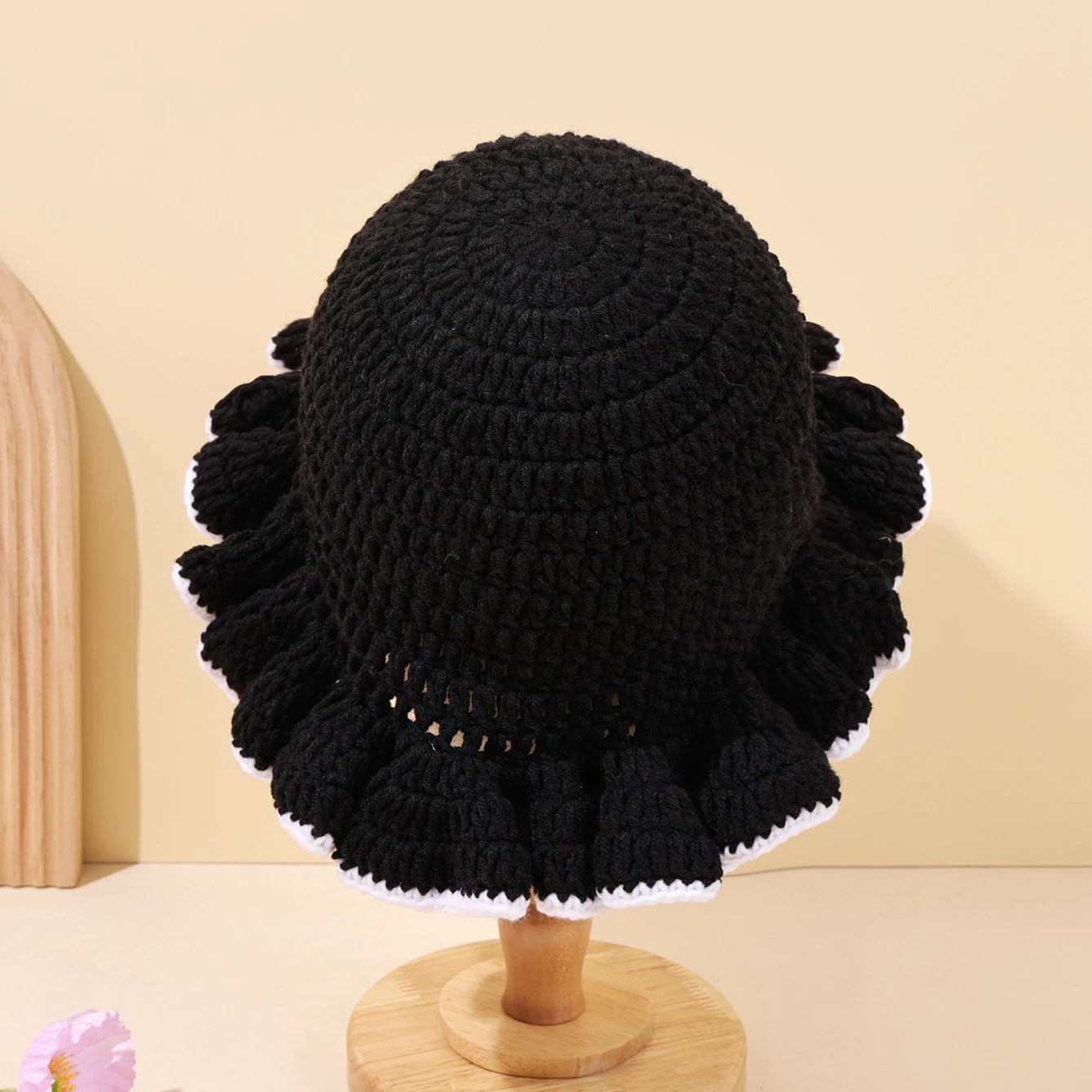 Multicolor Ruffle Knitted Wool Bucket Hat