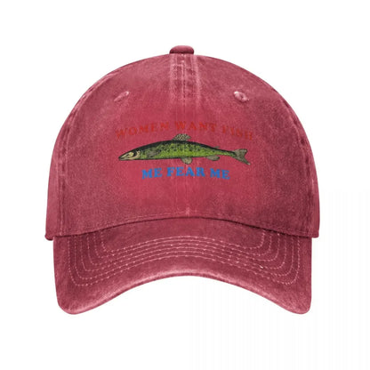 Women Want Fish Me Fear Me Vintage Baseball Cap Unisex