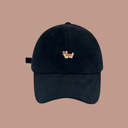 Dog Embroidery Adjustable Cotton Long Brim Baseball Cap