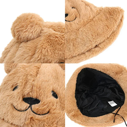 Leopard Fur Bear Ear Bucket Hat