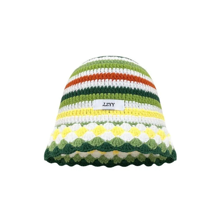 Korean Color Block Striped Knitted Fisherman Bucket Hat