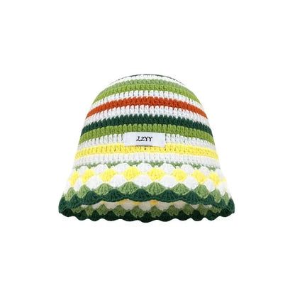 Korean Color Block Striped Knitted Fisherman Bucket Hat