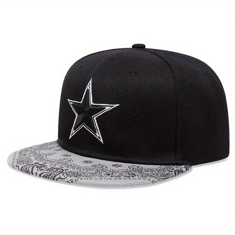 3D Star Embroidered Flat Brim Baseball Cap