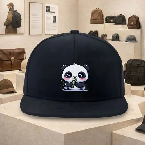 Cute Panda Eating Bamboo Flat Brim Snapback Cap