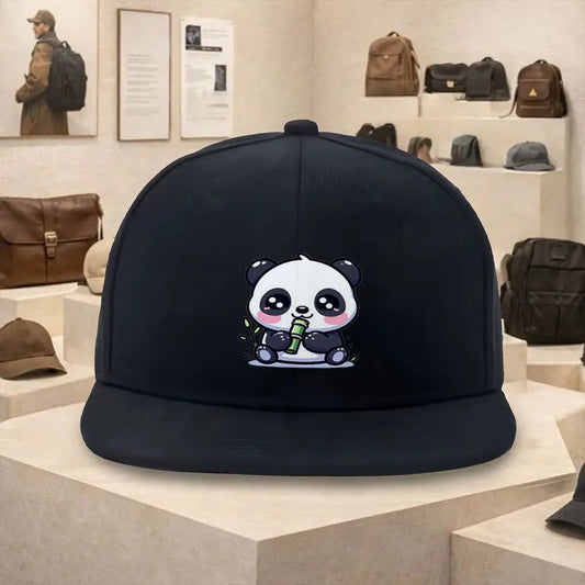 Cute Panda Eating Bamboo Flat Brim Snapback Cap