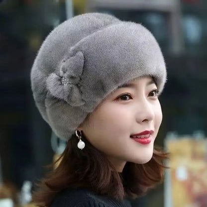 Faux Fur Flower Winter Bucket Hat