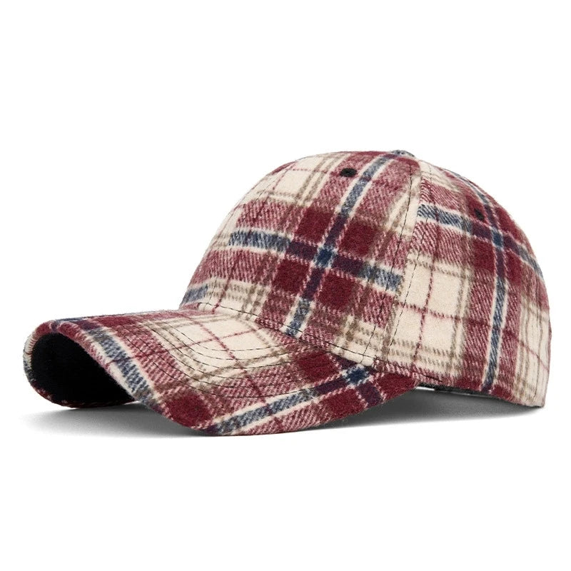 Classic Plaid Hard Brim Face Slimming Duckbill Baseball Hat