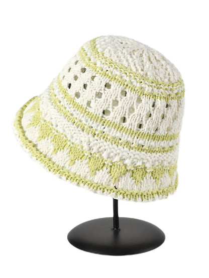 Korean Striped Hollow Out Summer Bucket Hat