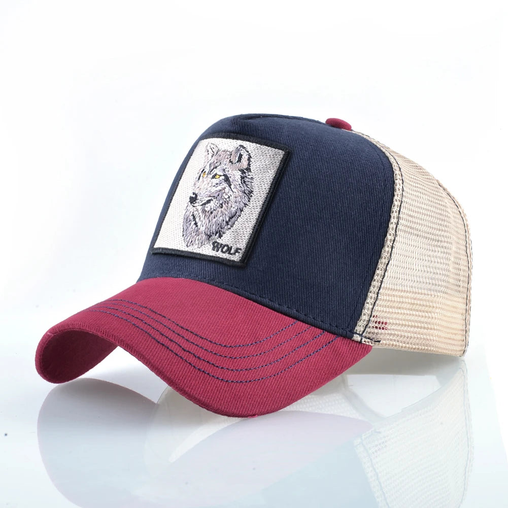 Unisex Wolf Patch Embroidery Trucker Baseball Cap