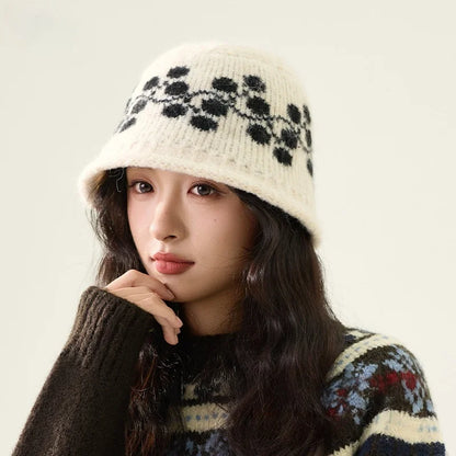 Jacquard Knit Winter Face Cover Bucket Hat