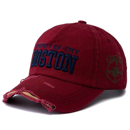 Boston Letter Embroidery Vintage Cotton Baseball Cap Unisex