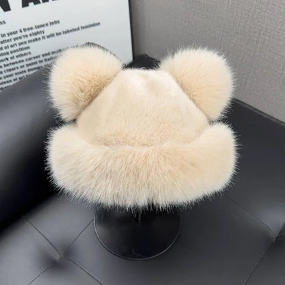 Cute Bear PomPom Fur Bucket Hat