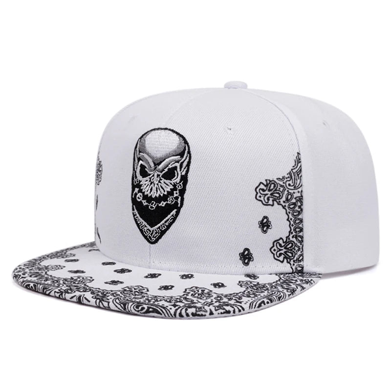 Paisley Skeleton Embroidery Hip Hop Flat Snapback Cap