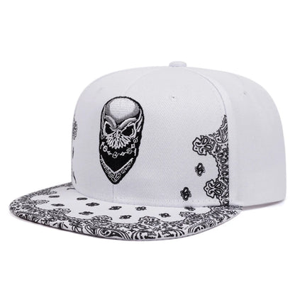 Paisley Skeleton Embroidery Hip Hop Flat Snapback Cap