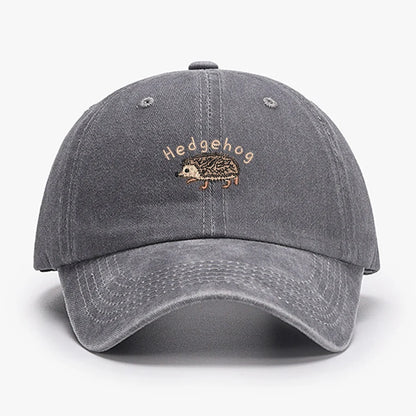 Mini Hedgehog Embroidery Vintage Cotton Baseball Cap