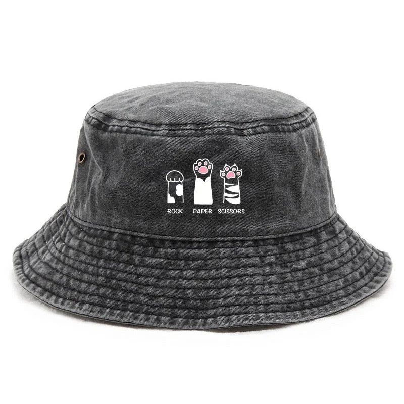 Cute Paw Print Cotton Cat Lover Bucket Hat