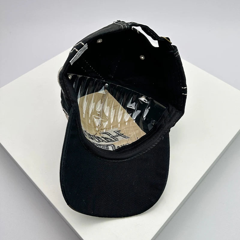 Korean Vintage Washed Embroidered Letter Baseball Cap