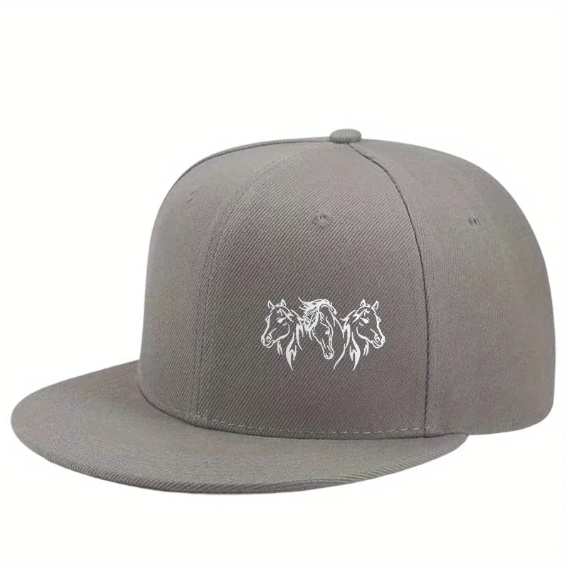 Three Horses Print Flat Brim Snapback Cap