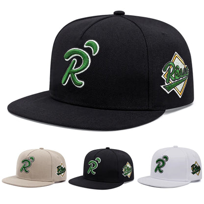 R Letter Embroidery Flat Brim Hip Hop Cap