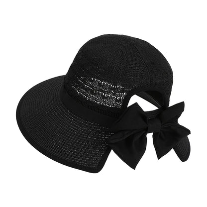 Bow-Tied Ponytail Straw Hat