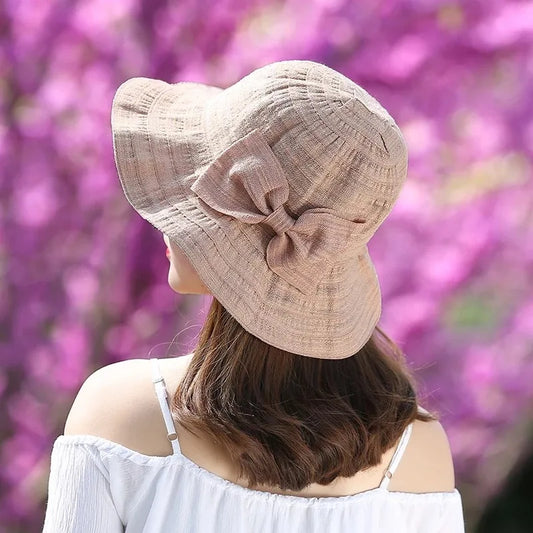Wide Brim Bow Foldable Bucket Hat