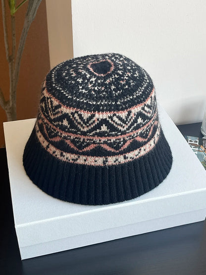 Vintage Fair Isle Knit Wool Bucket Hat