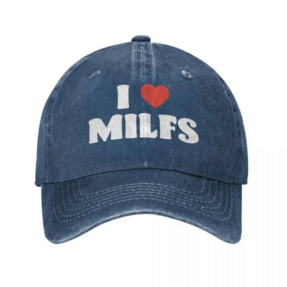 I Love Milfs Distressed Denim Baseball Cap