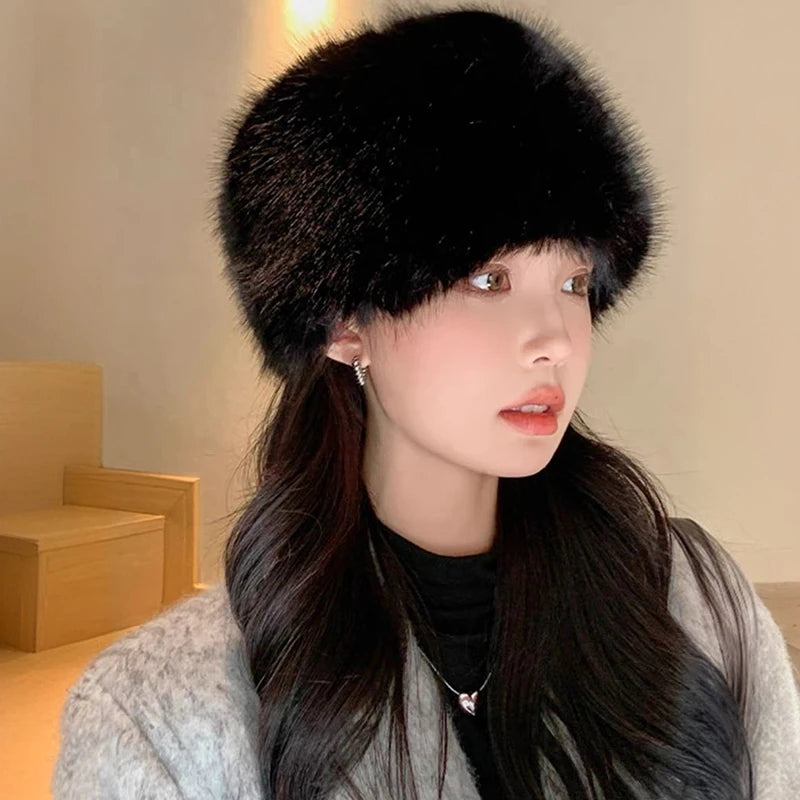 Mongolian Plush Winter Bucket Hat Women Ear Protection Warm Cap