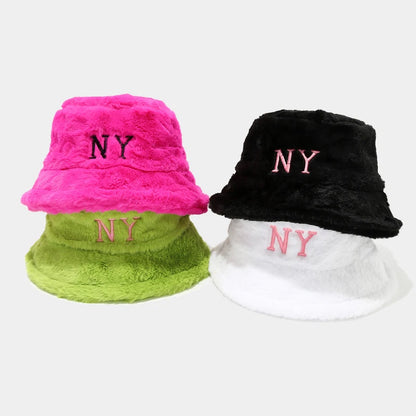 Fur-Lined Embroidered Bucket Hat