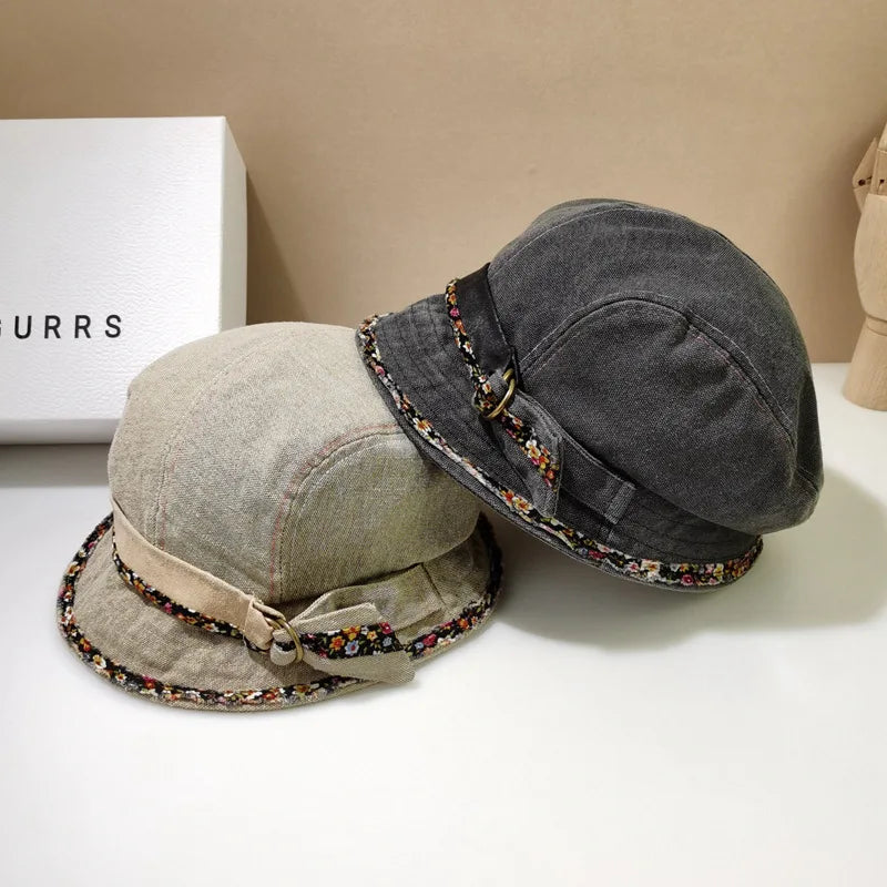 Niche Denim Lace Short Brim Bucket Hat