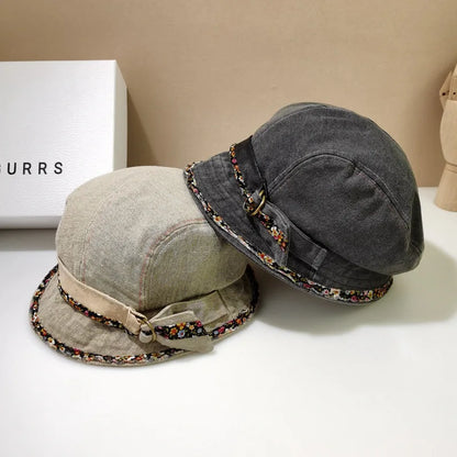 Niche Denim Lace Short Brim Bucket Hat