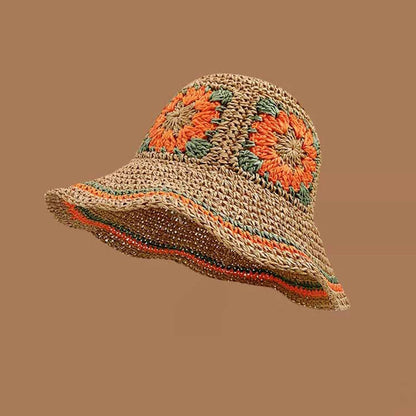 Spring Summer Hollow Crochet Straw Visor Bucket Hat