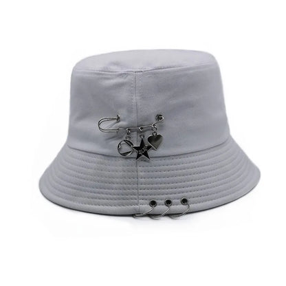 Black Metal Ring Foldable Bucket Hat Unisex