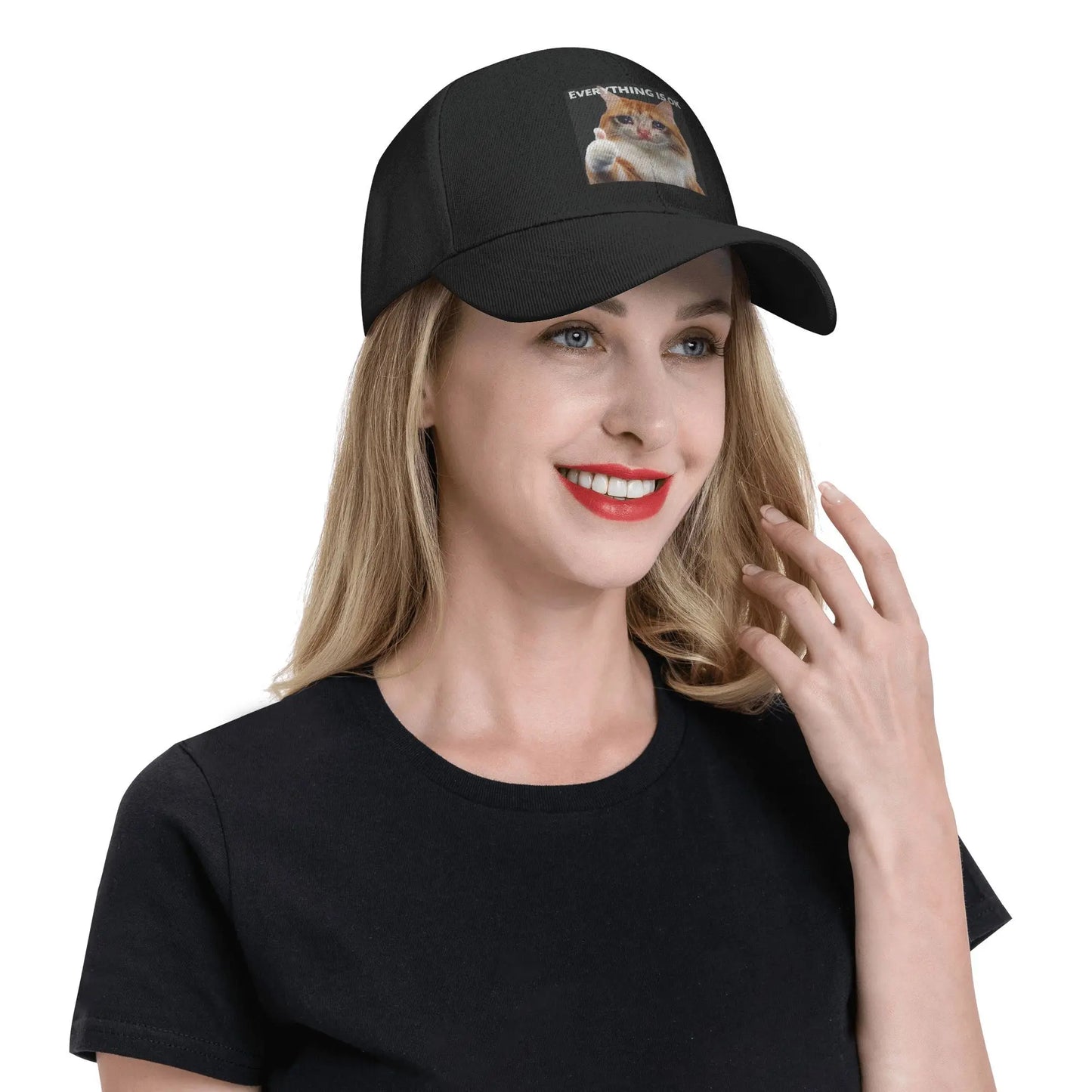 Everythings Ok Crying Cat Meme Baseball Cap