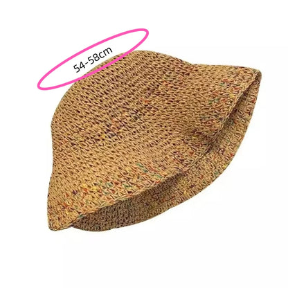 Rainbow Straw Wide Brim Beach Bucket Hat