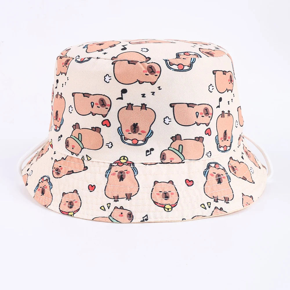 Cartoon Embroidered Reversible Kids Summer Bucket Hat