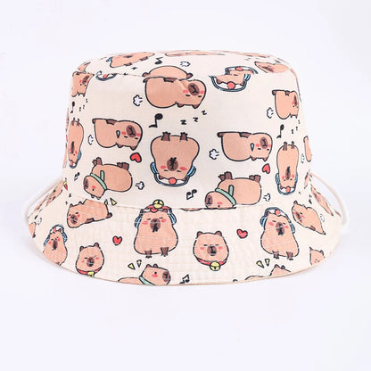 Cartoon Embroidered Reversible Kids Summer Bucket Hat