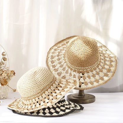 Womens Rainbow Contrast Straw Summer Bucket Hat