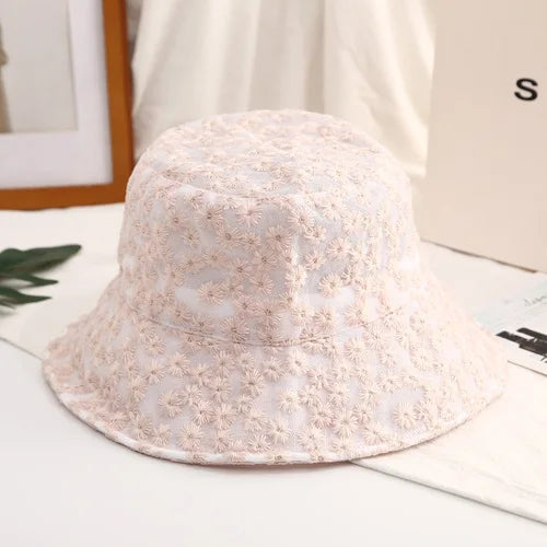 Panama Lace Transparent Flower Korean Beach Bucket Hat