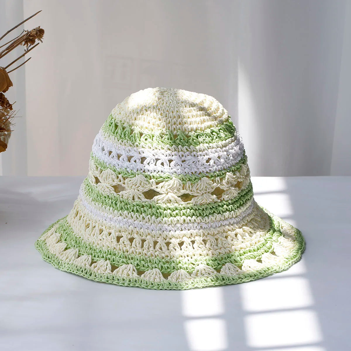 Handmade Rainbow Woven Japanese Straw Bucket Hat