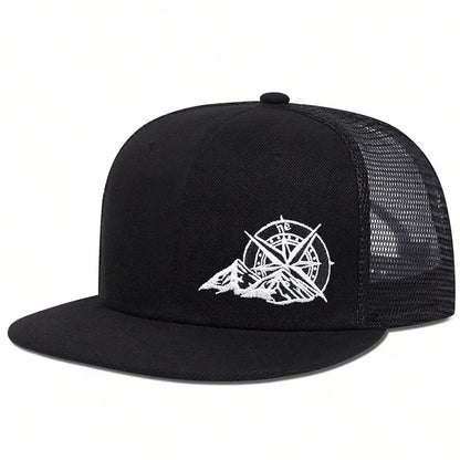 Compass Mountain Embroidery Hip Hop Snapback Cap