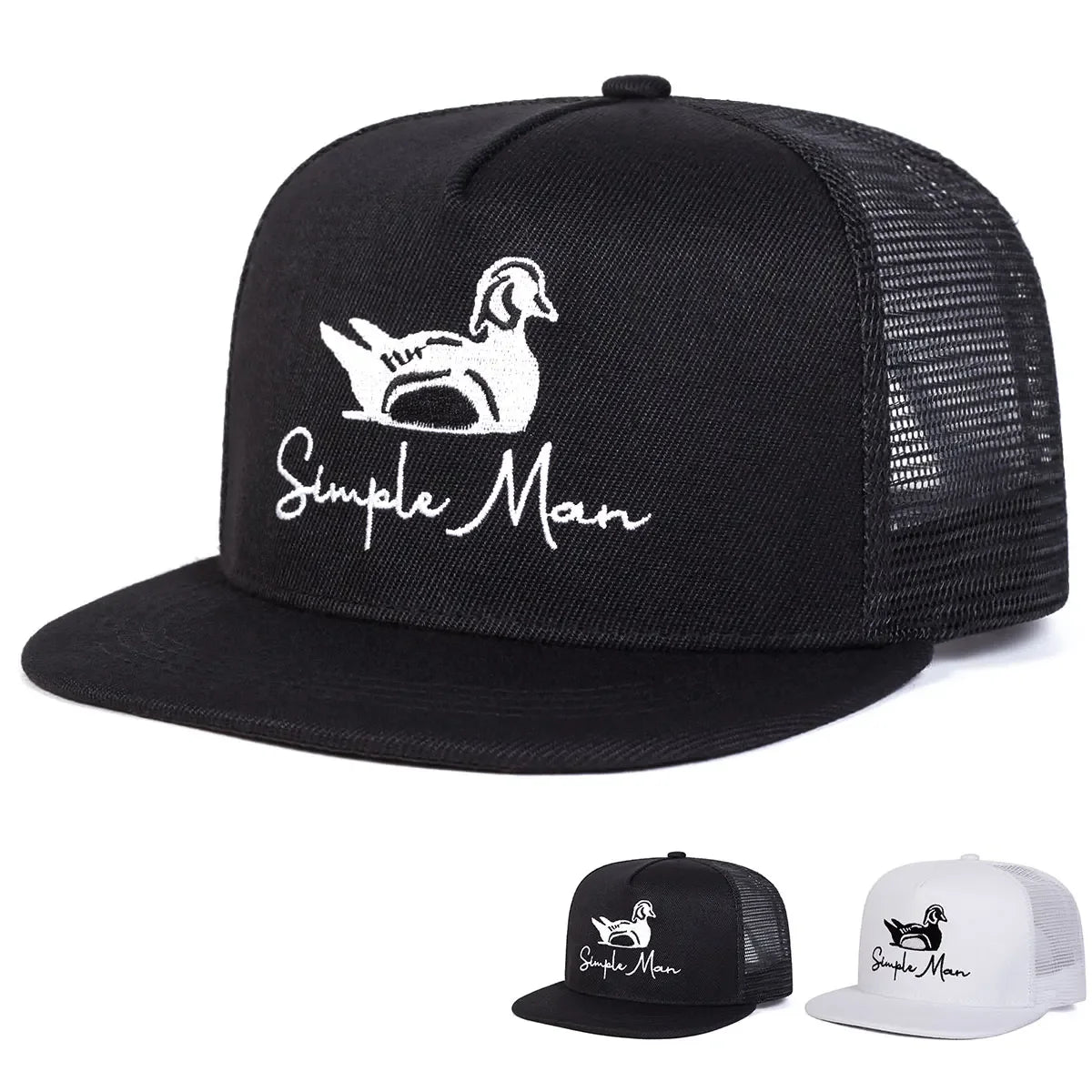 Unisex Simple Man Embroidered Mesh Snapback Cap