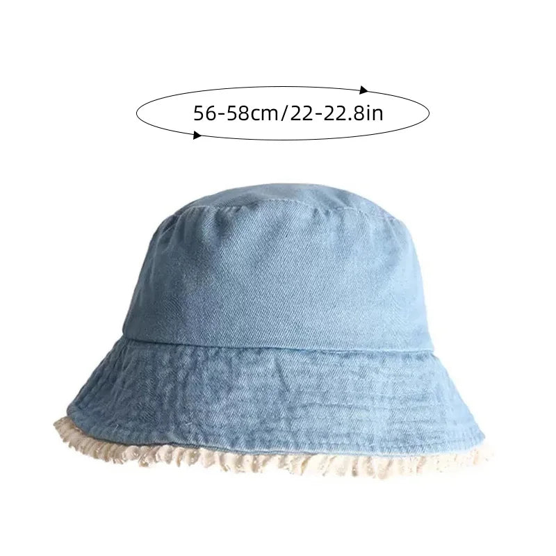 Lace Ruffle Denim Korean Wide Brim Bucket Hat