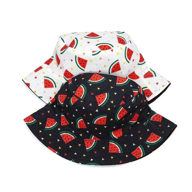 Unisex Vintage Watermelon Print Reversible Bucket Hat